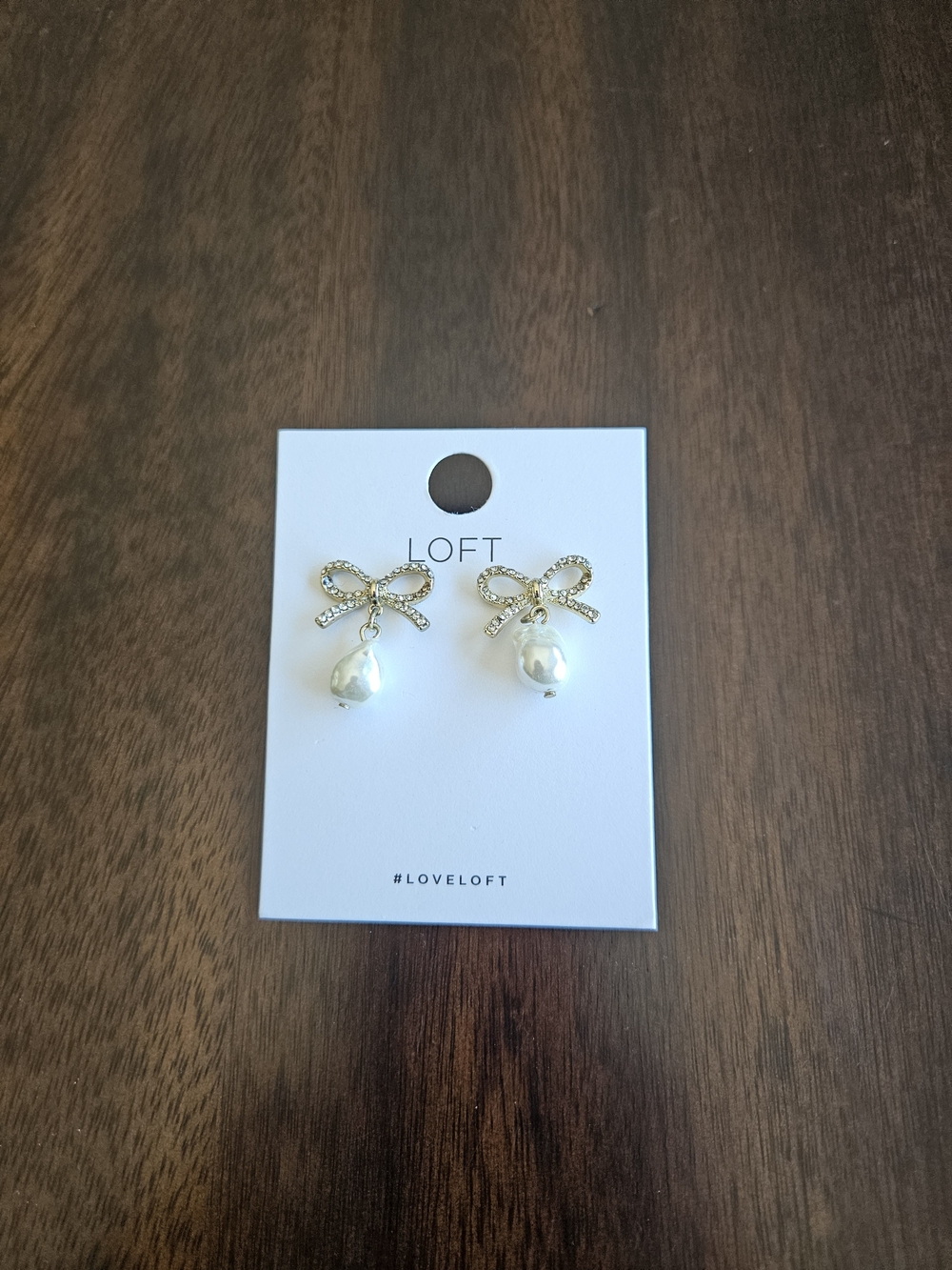 LOFT  Crystal Bow with Pearl Drops Earrings, Gold/ White